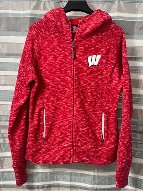 Wisconsin Badgers Women’s Red Heathered Full Zip Fleece Hoodie with Logo